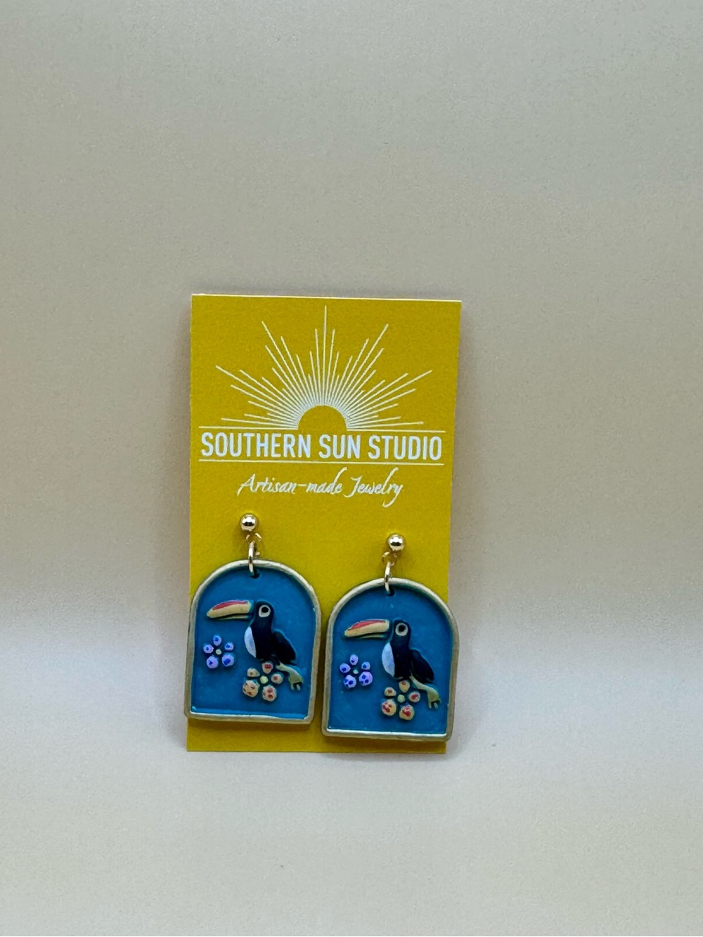 Blue Toucan Arch Drop Earrings
